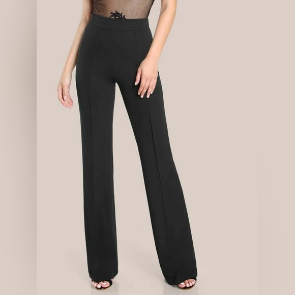 New SHEIN Black Slim Bootcut Pintuck High Rise Trousers - Picture 1 of 5